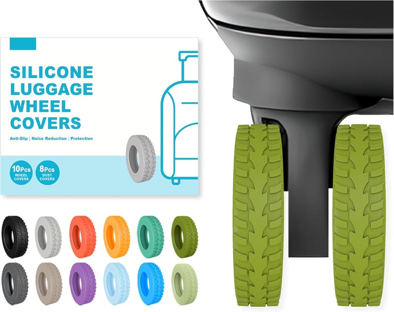 Kozuri 10-Pack Upgrade Luggage Wheel Covers, Silicone Protective Covers for 2-2.4" Suitcases Spinner Wheel, Wear-Resistant, Anti-Noise, Thickened Protector, Travel Accessories (Avocado Green) - Image 1